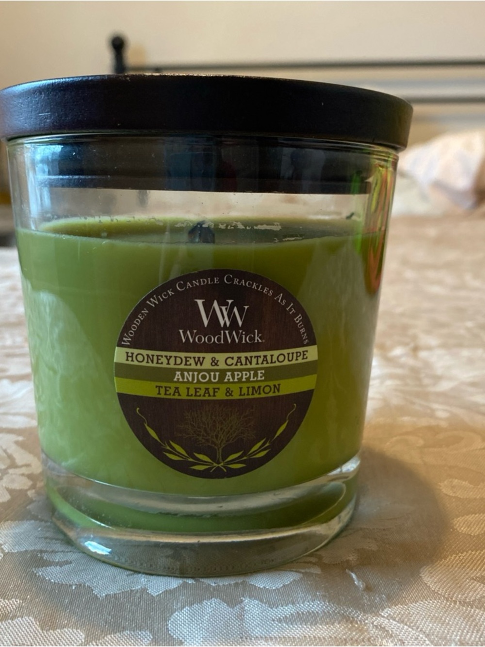 Woodwick Green Honeydew & Cantaloupe Scented Candle